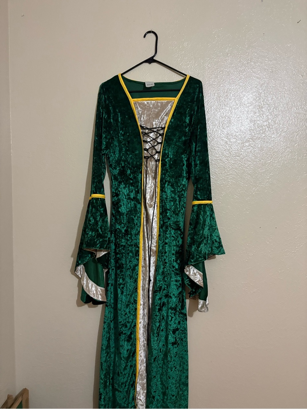 Green Velvet Renaissance Maxi Dress with Gold Trim